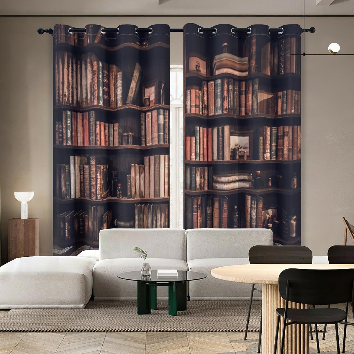 Vintage Bücherregal Verdunkelungsvorhänge Türisolierung Außenbalkon Rest Wohnzimmer Wohndekoration 2-teiliges Set mit 3D-Digitaldruck perforiert 2026 - $41.99 –P18