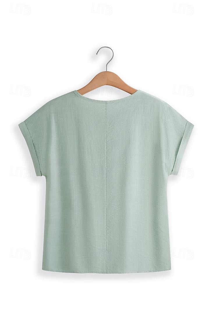 Damen Leinen-inspirierte Hemden Spitzen-T-Shirt Einfach Mode Kurzarm Rundhalsausschnitt Normale Oberteile Urlaub Täglich Spitze Schwarz Blau Braun Grün Khaki Sommer 2025 - $29.99 –P10
