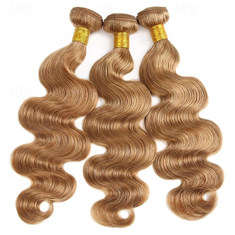 #27 Honey Blonde Human Hair Bundles with Closure Brazilian Hair Weave Bundles with Closure 10A Colored Body Wave Bundles 3PCS 2025 - $120.99 –P5
