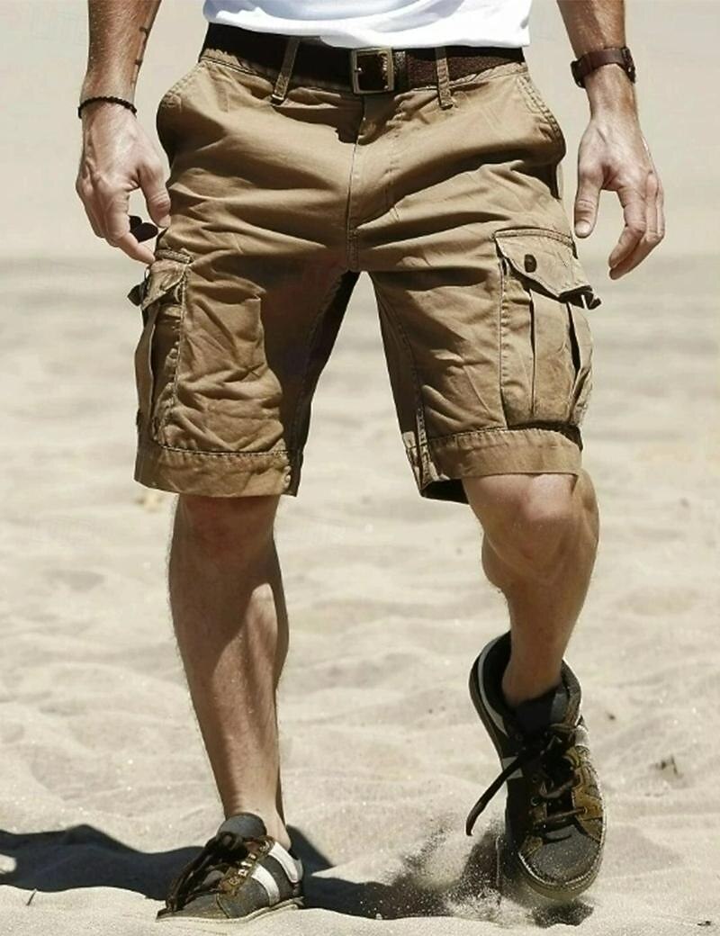 Herre Cargoshorts Shorts Bermudashorts Multi lomme Rett ben Ensfarget Anvendelig Utendørs Knelengde utendørs Avslappet Strand Klassisk Svart Kakifarget Høy Midje Uelastisk 2025 - $25.99 –P1