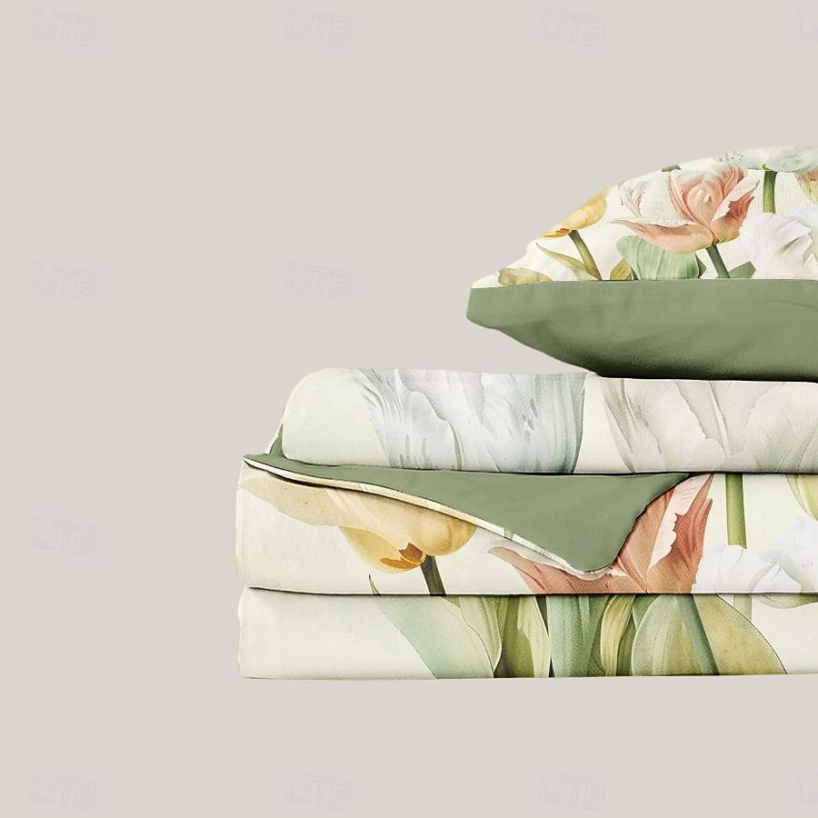 Påslakan i 100 % bomull med blommor i 3-delat set för sommaren mjuk hudvänlig långvarig 2025 - $60.99 –P10