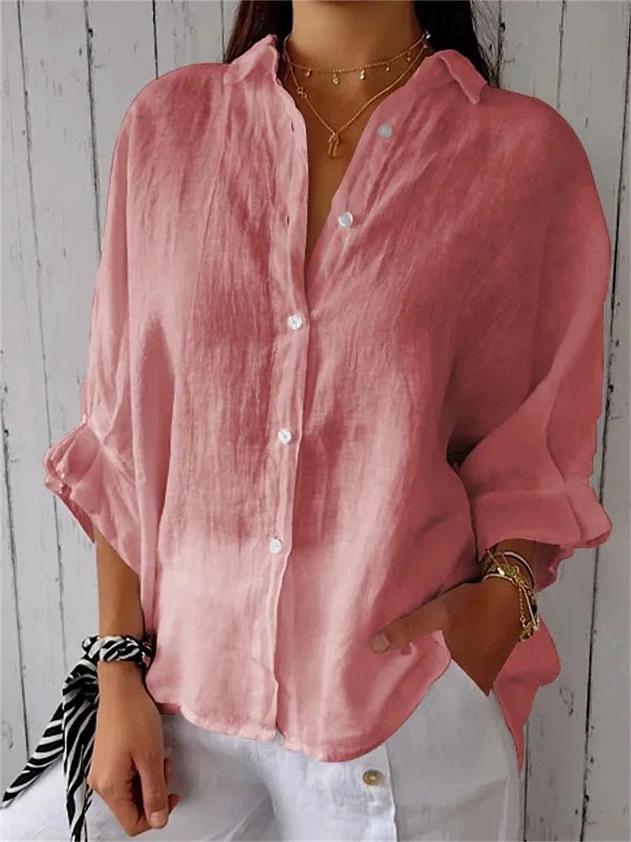 Damen Hemd Baumwoll-Leinen-Hemden Knopfleiste Bluse Einfach Basic Modern Hemdkragen Straße Täglich Knöpfe Schwarz Weiß Rosa Armeegrün Sommer 2025 - $25.99 –P5
