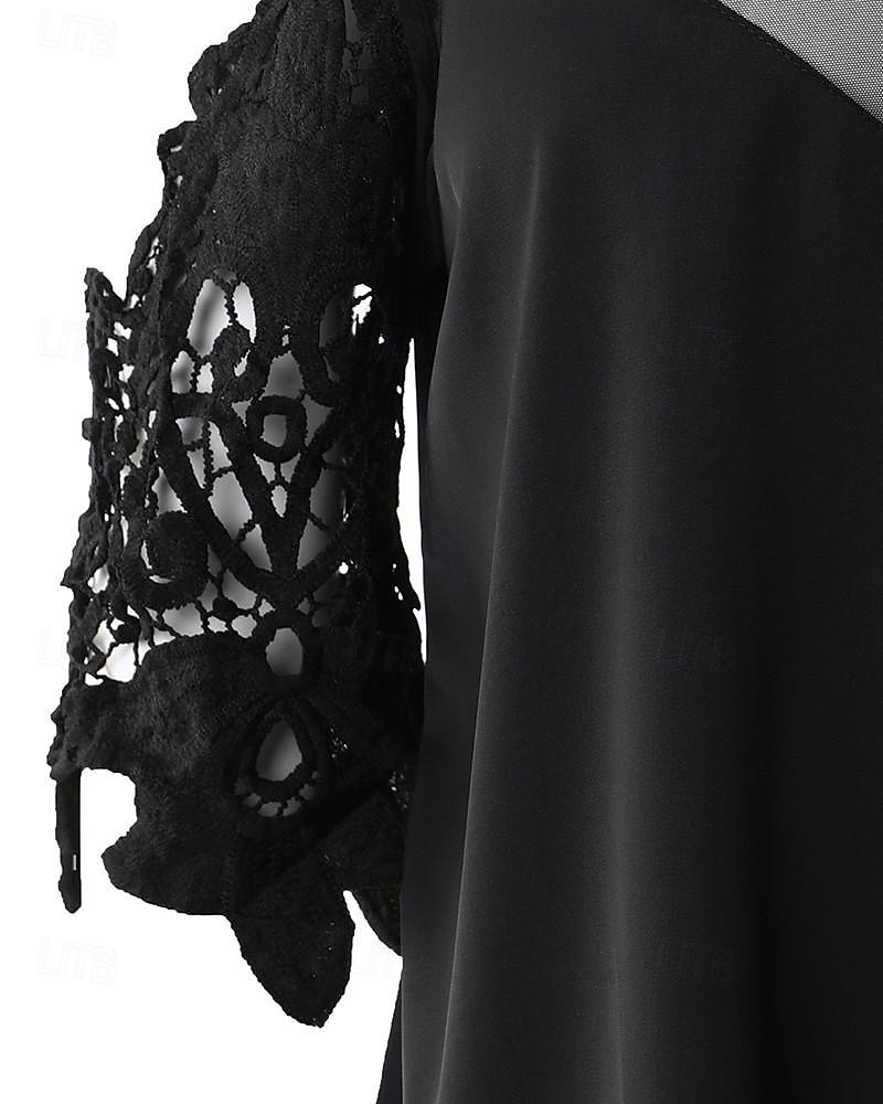 Hemd Bluse Damen Schwarz Einfach Spitze Kalter Schulter-Schnitt Straße Täglich Mode V Ausschnitt Normale Passform S 2025 - $29.99 –P6