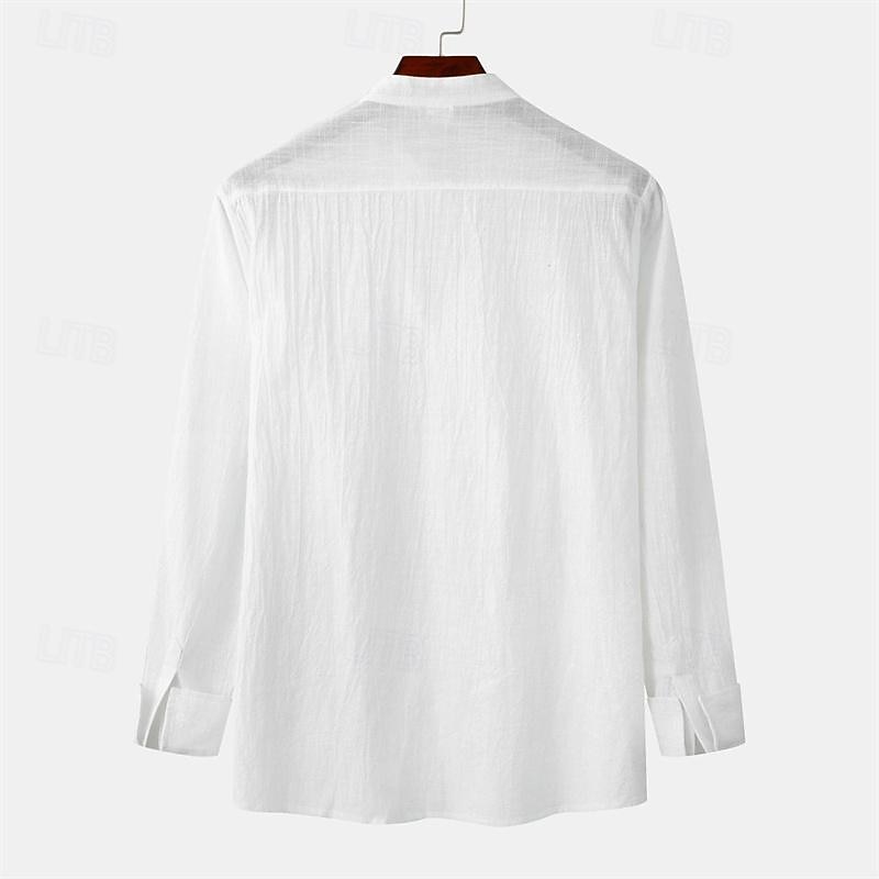 Per uomo Camicia Camicia di lino Camicia in cotone e lino Camicia con colletto cinese Camicia con colletto alla coreana Camicia casual Semplice Vacanza Camicia hawaiana Bianco Blu marino Cachi Azzurro del 2025 a $32.99 –P2