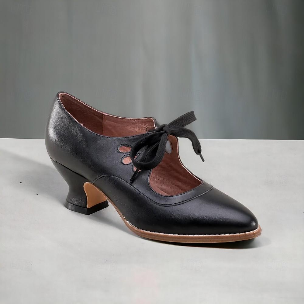 női vintage fűzős bőrsarkú - elegáns kivágott oxford cipő retro és hivatalos alkalmakra 2025 - $34.99 –P1