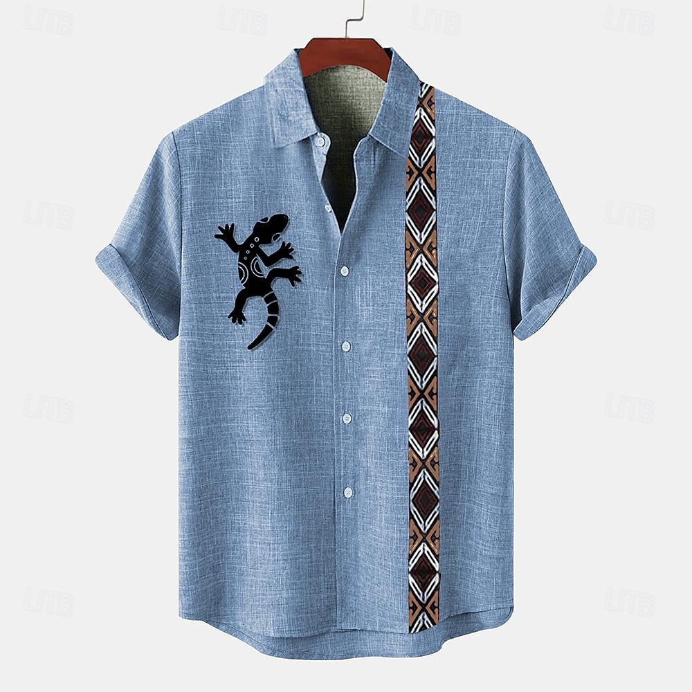 Men's Shirt Linen Shirt Retro Shirts Vintage Shirt Ethnic Shirt Ethnic Work Casual Blue Green khaki Short Sleeve Turndown Summer Spring Clothing Apparel 2025 - $24.99 –P5