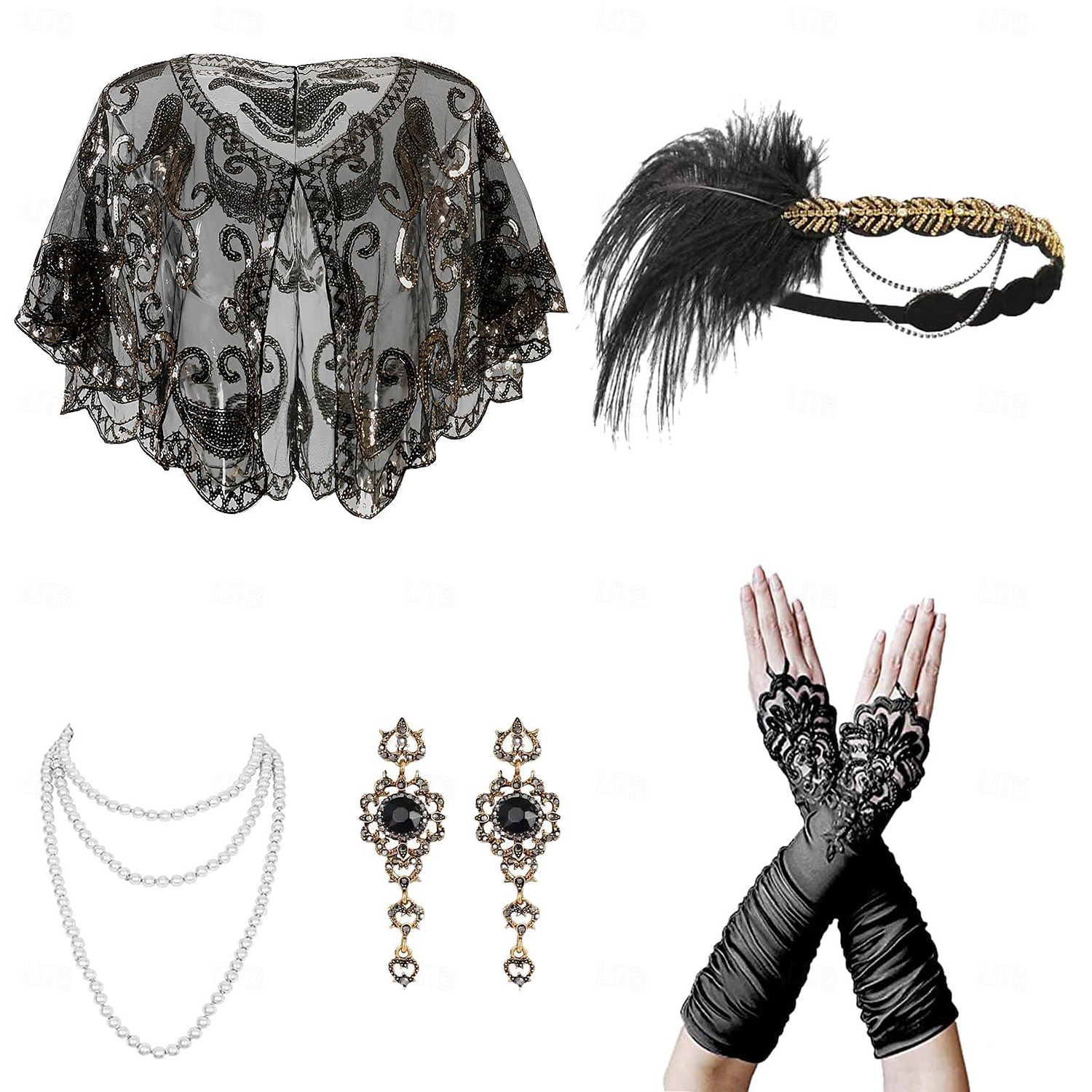 Retro Vintage Anos 20 O Grande Gatsby Faixa De Cabelo Estilo Melindrosa Conjunto de acessórios Xales Menina melindrosa Convidado do casamento Pena Mulheres Dia Das Bruxas Carnaval Baile de Máscaras de 2025 por $34.35 –P5