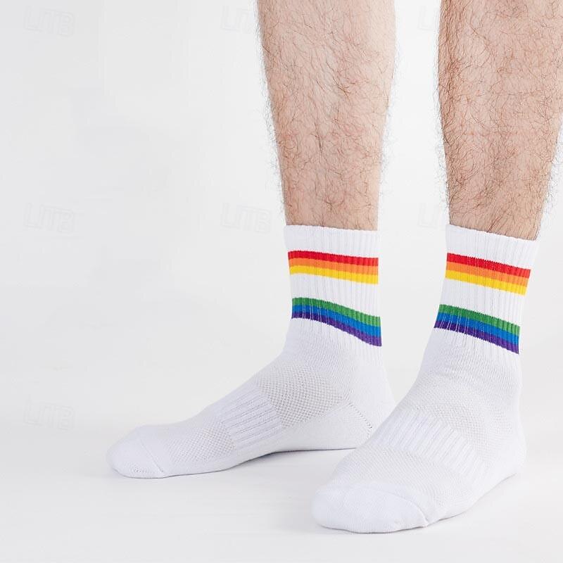 Men's 2 Pack Multi Packs Socks Crew Socks Running Socks Casual Socks Black White Color Rainbow Sports & Outdoor Daily Vacation Basic Medium Spring Fall Fashion Casual 2025 - $9.99 –P9