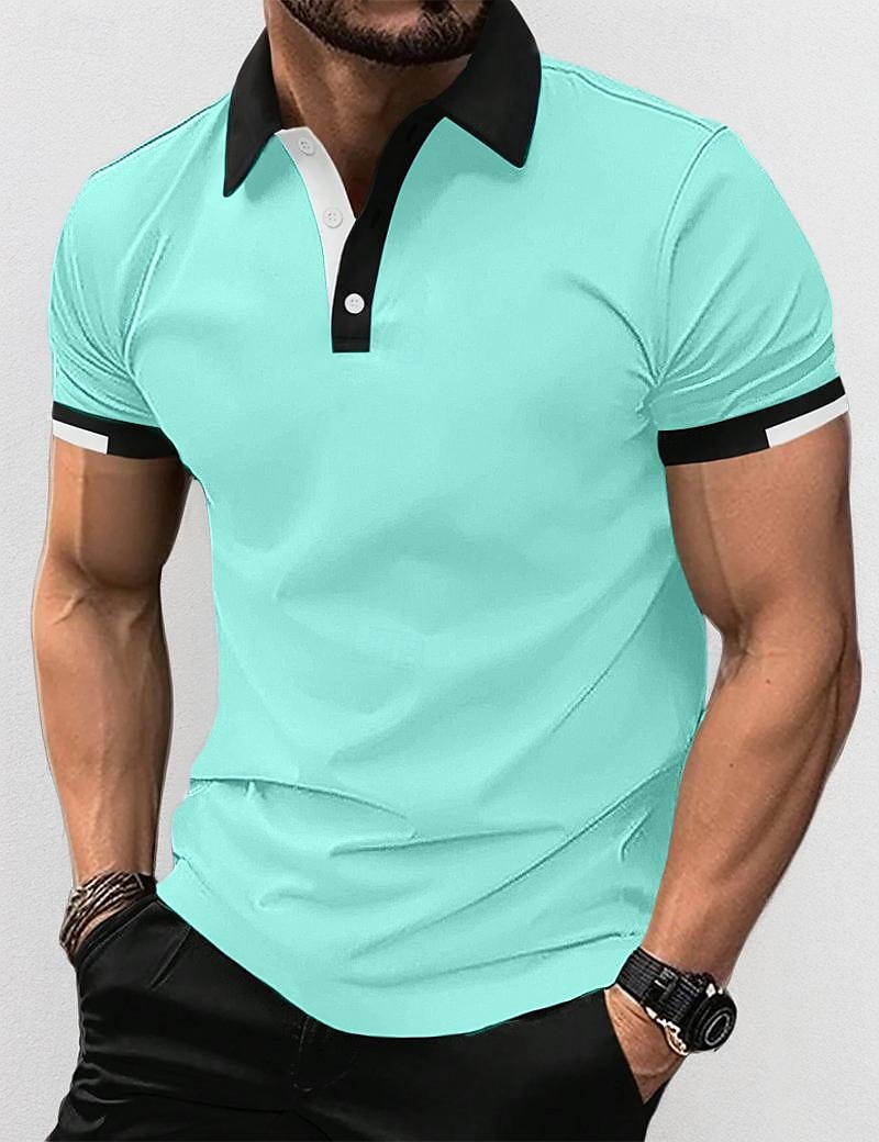 Herren Polos mit Knöpfen Golfhemd Casual Festtage Gerippter Polokragen Kurzarm Modisch Basic Feste Farbe Patchwork Sommer Regular Fit Schwarz Weiß Rote Blau Braun Grün Polos mit Knöpfen 2025 - $21.99 –P12