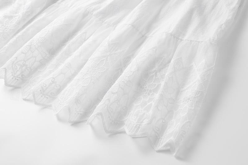 שמלת קיץ לנשים עם צווארון V עם שרוולים קצרים פרט תחרה מותן גבוה חצאית אלגנטית מזדמנת מסיבה אלגנטית כותנה לבנה התאמה נוחה למספר מידות 2026 - $26.99 –P4