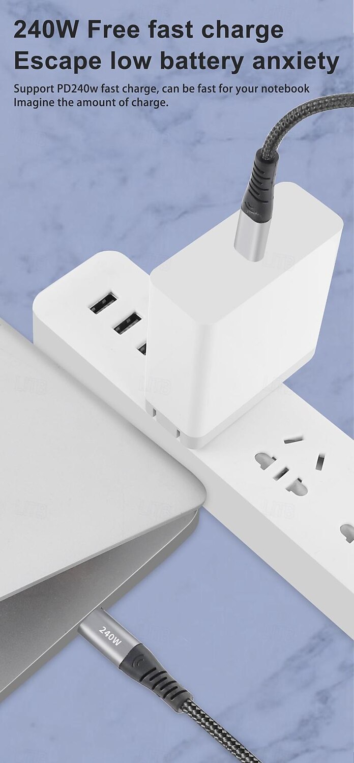 1 упаковка Кабель USB 3.0 100 Вт 3,3 фута USB-C на USB-C 6 A Кабель для зарядки Быстрая зарядка Высокая скорость передачи данных нейлон плетеный Прямой угол Прочный Назначение Macbook iPad Samsung 2025 - $15.99 –P2
