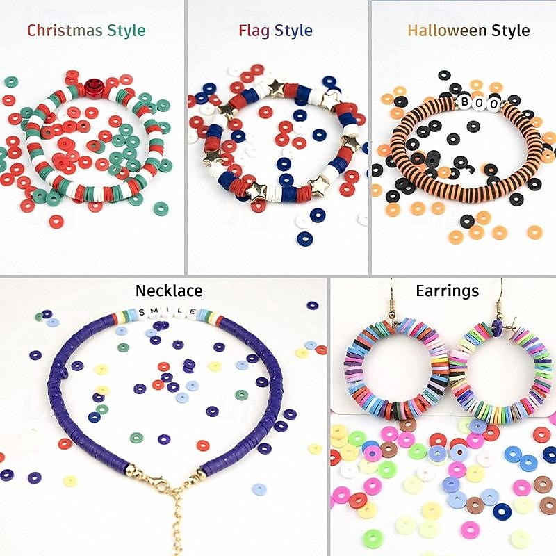 2025年 6000個の粘土ビーズ、柔らかいセラミックピース、柔らかいセラミックビーズ、手作りジュエリーブレスレット、DIYアクセサリー  コレクション – $31.99 –P3