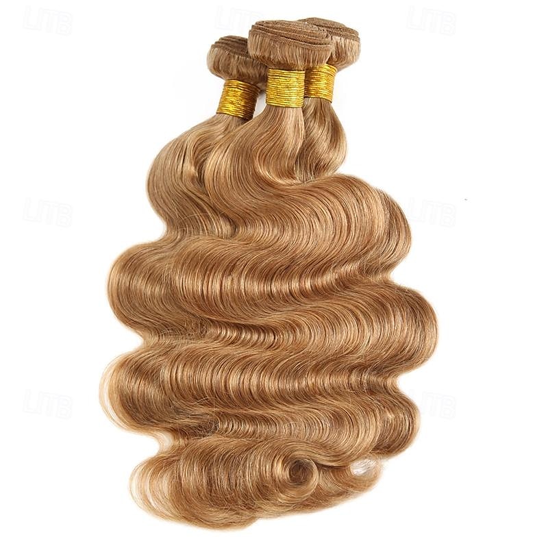 #27 Honey Blonde Human Hair Bundles with Closure Brazilian Hair Weave Bundles with Closure 10A Colored Body Wave Bundles 3PCS 2025 - $120.99 –P11