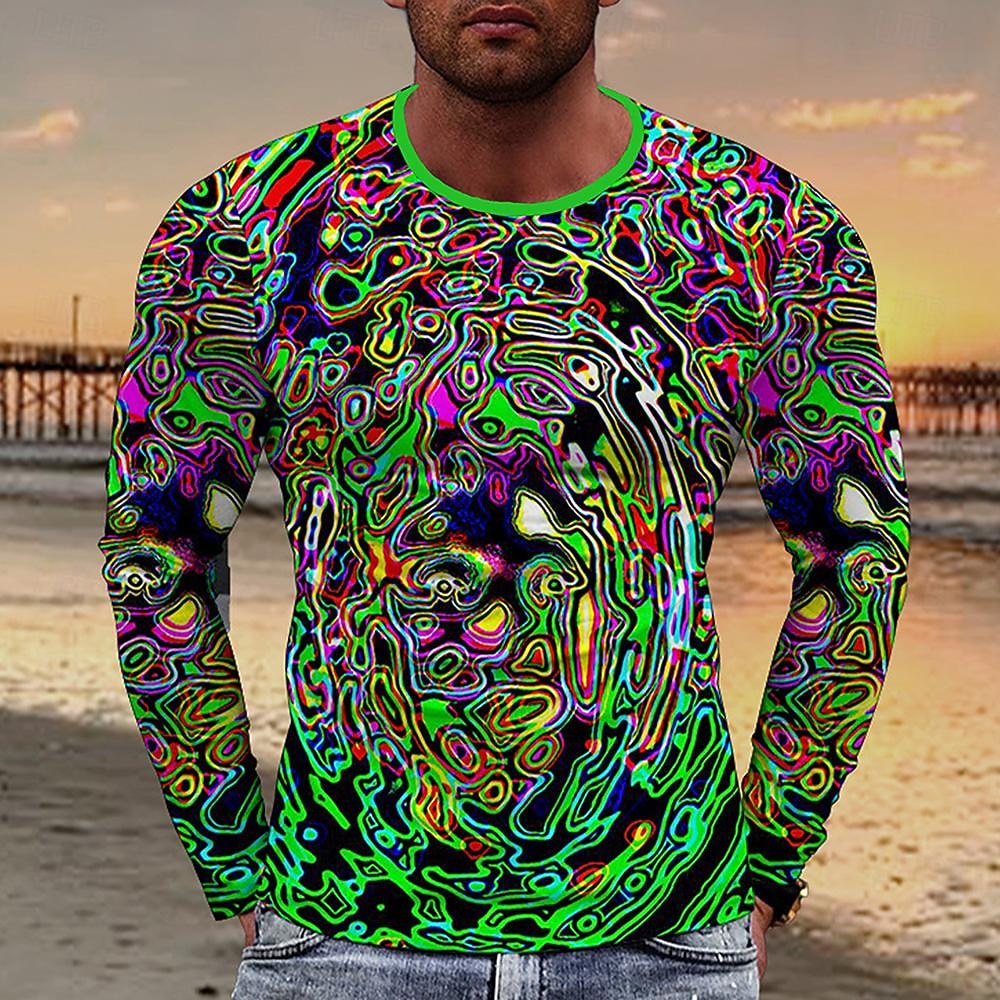 Miesten Geometrinen T-paita Pitkähihainen T-paita 3D-tulostus Paita Muoti Liioiteltu Suunnittelija Juhla Katu Pyhäpäivä Sateenkaari Kesä Kevät Vaatetus S M L XL XXL XXXL 2025 - $16.99 –P1