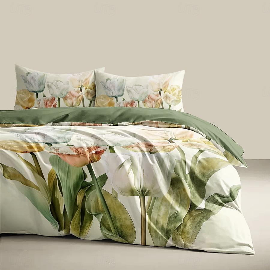 Påslakan i 100 % bomull med blommor i 3-delat set för sommaren mjuk hudvänlig långvarig 2025 - $60.99 –P7