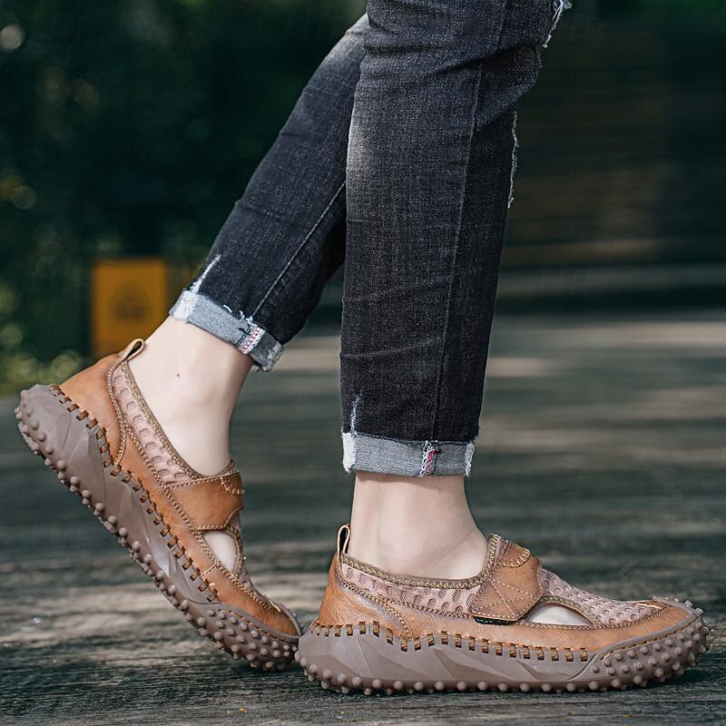 Homens Sandálias sapatos feitos à mão Caminhada Casual Ao ar livre Férias Praia Com Transparência Respirável Confortável Antiderrapante Sem Atacadores Preto Marron Bege Primavera Outono de 2025 por $49.99 -P16