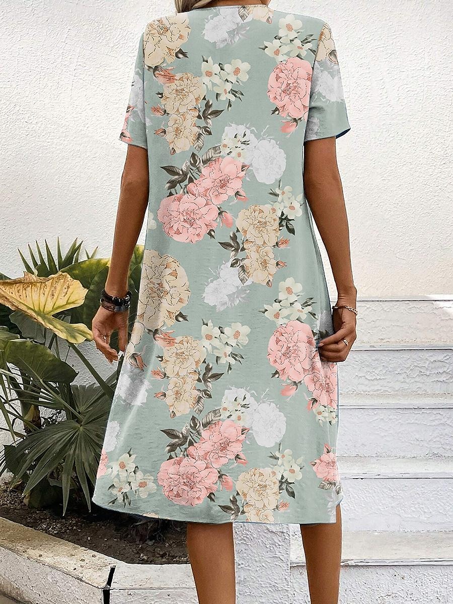 Frauen Mini Kleid Blumenmuster Rundhals Kurze Ärmel Sommer 2025 - $31.99 –P3