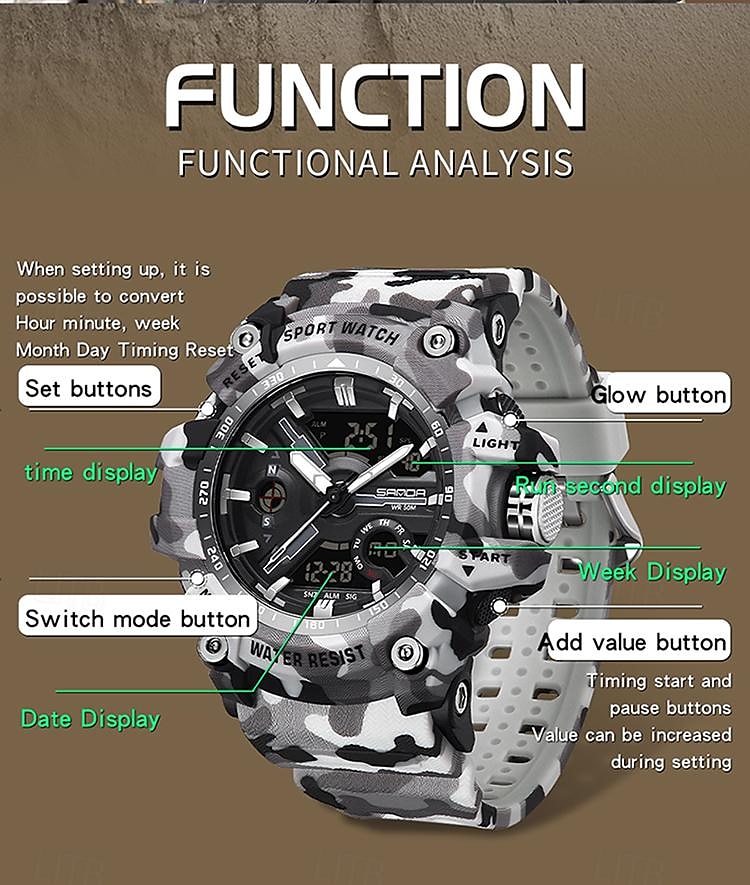 SANDA Men Digital Watch Outdoor Sports Fashion Casual Luminous Stopwatch Alarm Clock Waterproof TPU Watch 2026 - $33.99 –P16