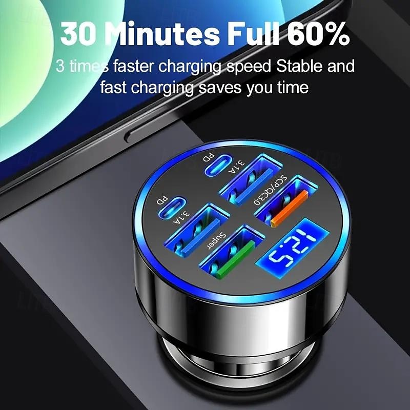 2025年 充電ステーション 66 W 出力電力 6ポート 車載充電器 複数のデバイスの場合 セキュリティ保護 用途 iPad Xiaomiウォッチ ノートパソコン  コレクション – $19.99 –P1