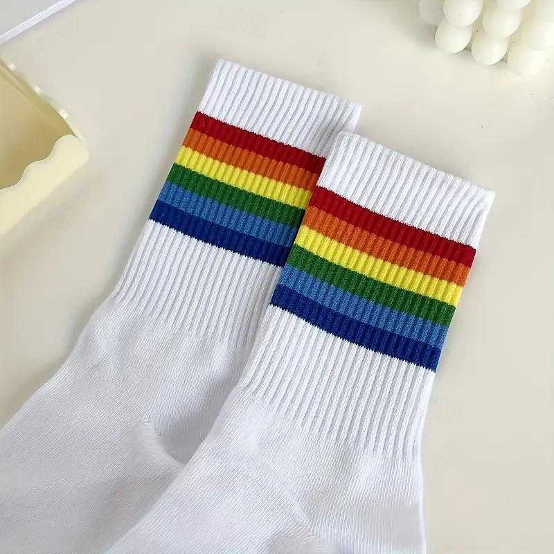 Hombre Paquete de 5 Paquetes múltiples Calcetín Calcetas Calcetines para correr Calcetines informales Blanco Rojo Color Arco iris Deporte Diario Vacaciones Básico Medio Primavera Otoño Moda Casual 2025 - $17.99 –P11