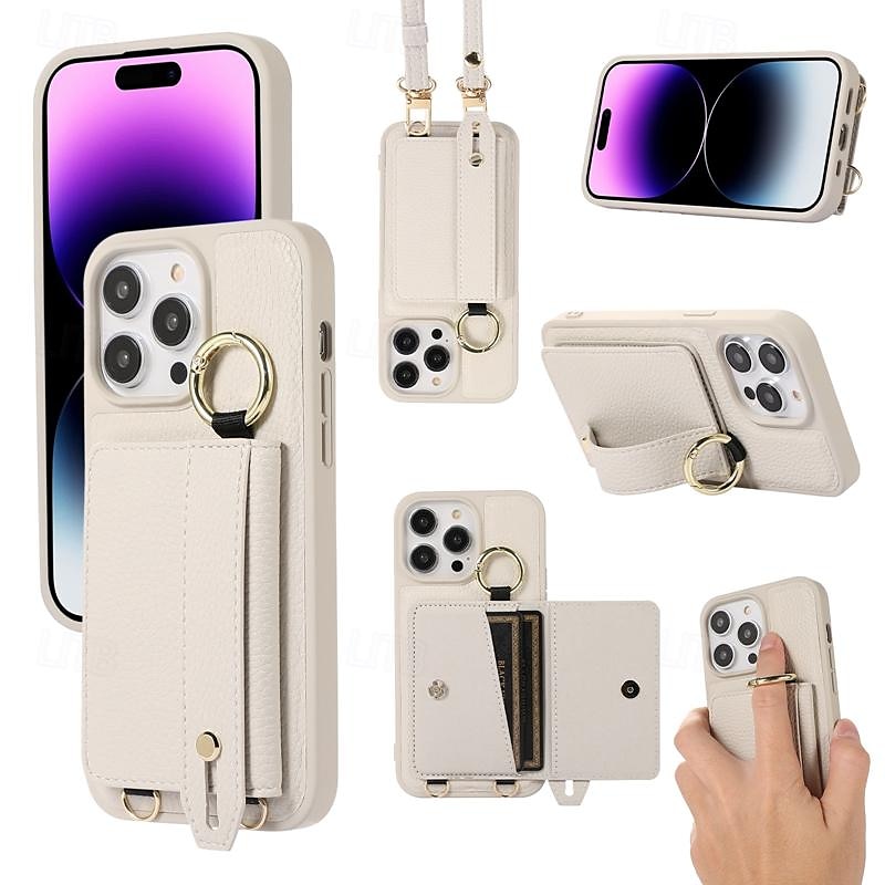 телефон Кейс для Назначение айфон 16 Айфон 15 Про Макс Плюс iPhone 14 13 12 11 Pro Max Plus Кейс на заднюю панель со стендом с ремешком на запястье Разъем для карты Ретро ТПУ Металл Кожа PU 2025 - $24.99 –P2