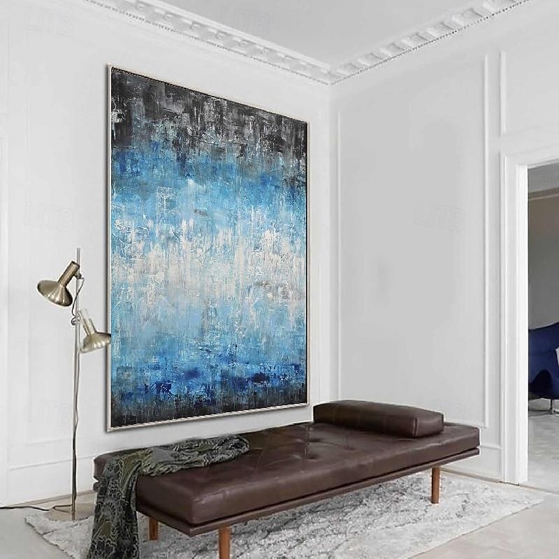 abstraktes Skyline-Gemälde, handgemalt, extragroßes Wandkunst-Gemälde, handgemachtes blaues Landschaftsgemälde auf Leinwand, großes Wandkunst-blaues abstraktes modernes Gemälde für Schlafzimmer, 2025 - $125.99 –P4