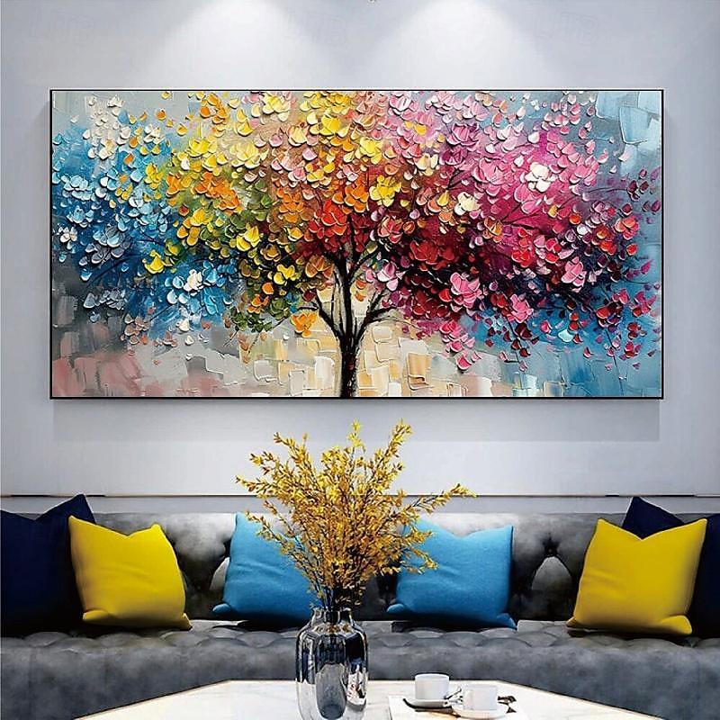 bunte Bäume Ölgemälde auf Leinwand große handgemalte Wandkunst abstrakte Wald Ölgemälde Wandkunst Landschaft Ölgemälde moderne Blumen Baum Gemälde für Wohnzimmer Wohnkultur Geschenk 2025 - $125.99 –P6