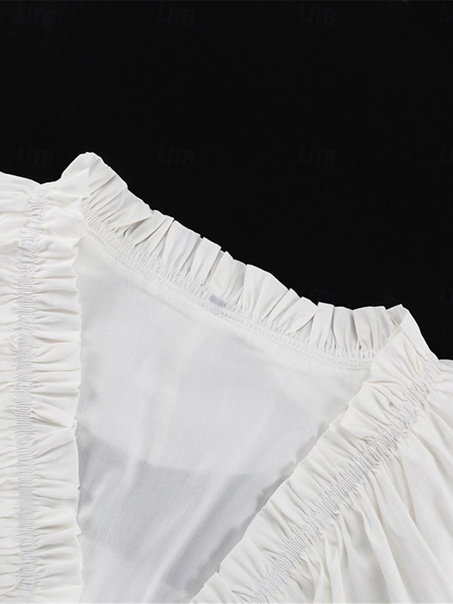 Dame Hvit kjole Mini kjole Drapering Stevnemøte Feriereise Gatemote Fritid V-hals Langermet Hvit Farge 2025 - $74.99 –P10