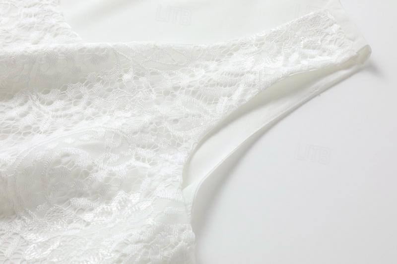 Vestido bohemio blanco para mujer, vestido de encaje, vestido con capas detalladas, sin mangas, escote redondo, blanco tostado, informal, para verano, fiesta en la playa, ropa de corte relajado 2025 - $32.99 –P2