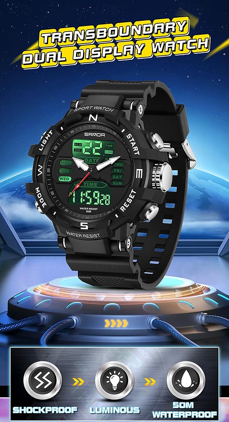 SANDA Heren Digitale Horloge Buiten Sports Mode Polshorloge Luminous Stopwatch Alarmklok Countdown TPU Horloge 2025 - $28.99 –P1