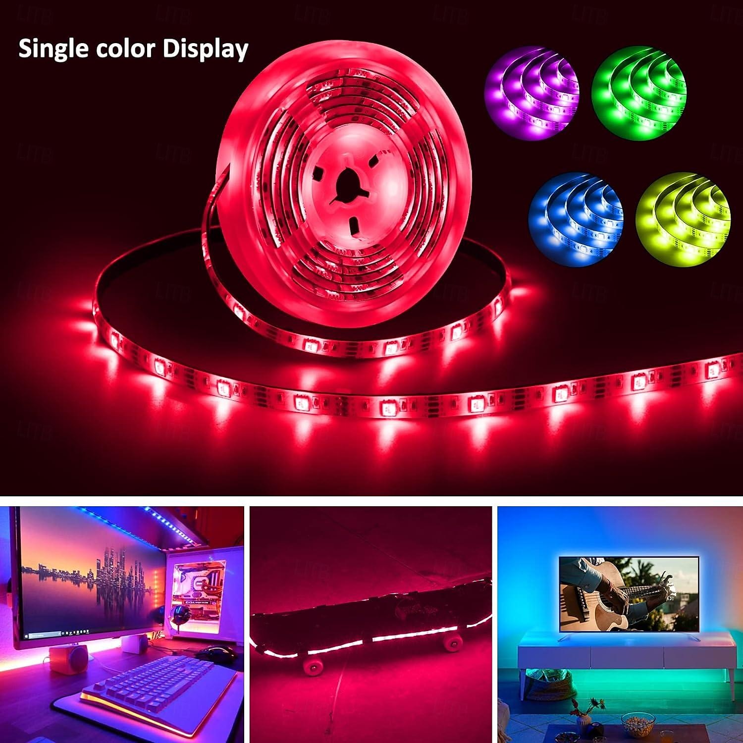 2025年 防水 USB LED ストリップ ライト RGB カラー変更 3.28-15 フィート 電池式 LED ストリップ ライト フレキシブル 電池式 LED ライト 3 つのキー付き IR コントローラー 寝室 デスク ホームルーム テレビ キャンプ DIY 装飾用  コレクション – $8.99 –P13
