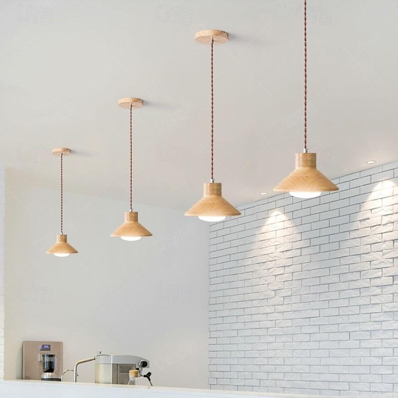 LED pandantiv 20cm 1 lumină alb cald metal finisaje vopsit lemn bec inclus stil modern sufragerie dormitor pandantiv lanternă design 110-240v 2025 - $101.99 –P4