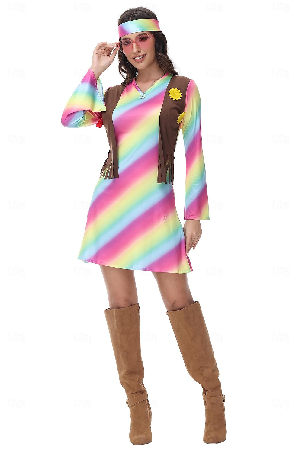 Retro 60. léta Hippie Šaty Čelenka Dámské maškarní šaty 70. let Hippie Do V Dámské předvečer Všech svatých Karneval Plesová maškaráda Večírek Pride Parade Měsíc hrdosti Dospělé Šaty Čelenka 2025 - $32.99 –P6