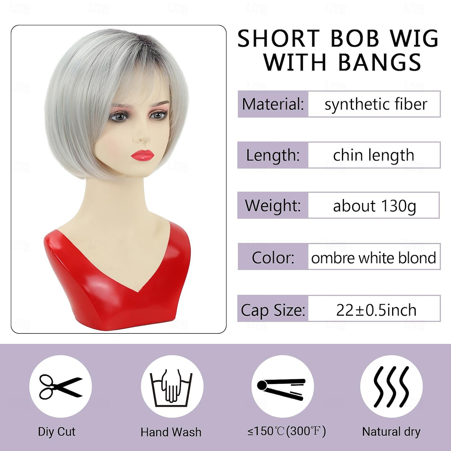 Kurze Ombre-Perücken mit weißblondem Bob für weiße Frauen mit Pony, kinnlang, gestuft, gemischtes Blond, süße, glatte Pixie-Bob-Perücke, synthetische, natürlich aussehende Perücke für jeden Tag und 2025 - $18.49 –P3