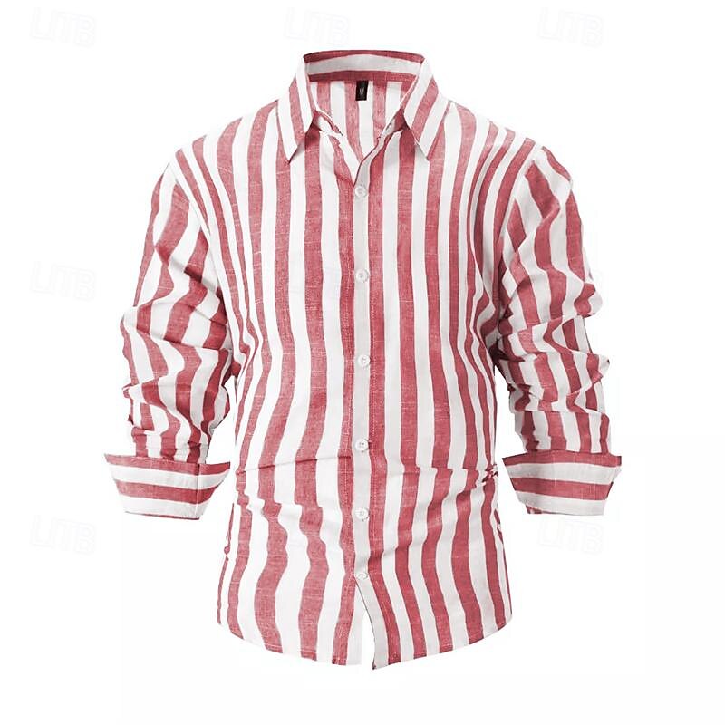 Per uomo Camicia Camicia di lino Camicia Estiva Camicia casual Camicia da Spiaggia Camicia di cotone A righe Vacanza Camicia hawaiana Nero Rosa Rosso Azzurro cielo Manica Lunga Collo ripiegato del 2025 a $28.99 –P8