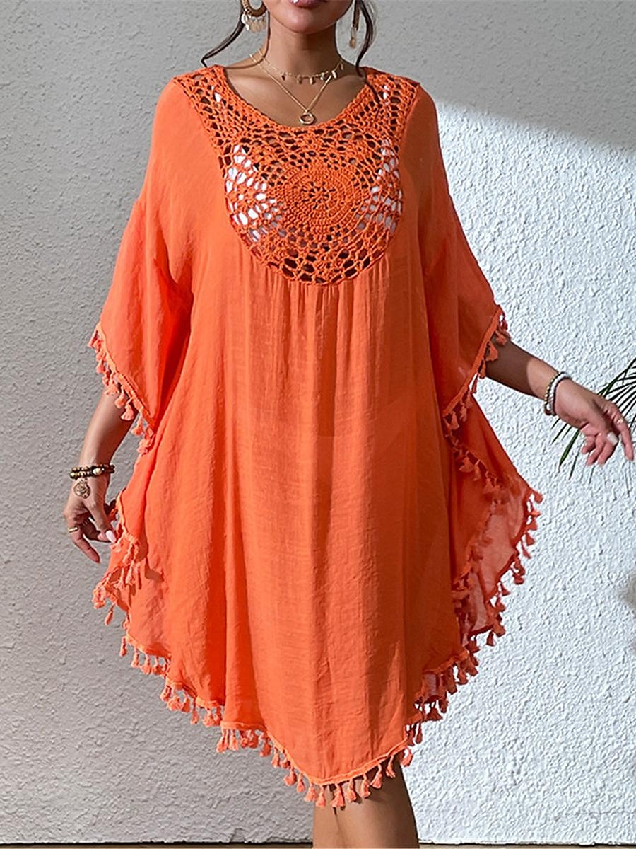 Damen Minikleid Weißes Kleid Spitzenkleid Hemdblusenkleid Sommerkleid Streetwear Basic Lässig Urlaub Straße Ferien Normale Passform Dreiviertelarm Rundhalsausschnitt Schwarz Weiß Blau Orange Sommer 2025 - $41.99 –P9