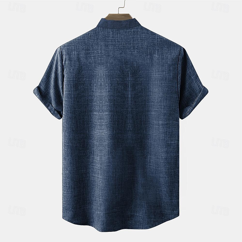 Homme Chemise Lin Chemise Henley Shirt chemises rétro Chemise Vintage Chemise ethnique Ethnique Vacances du quotidien Bleu Vert Manche Courte Col Mao Eté Printemps Vêtement Tenue Imprimer de 2025 ? $27.99 –P2