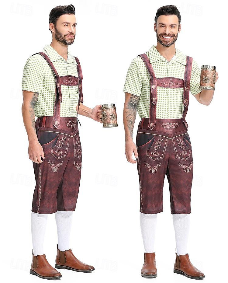 Karnawał Piwo Oktoberfest Kostium Stroje Lederhosen Koszula Bawaria Niemiecki Monachium Łąki Męskie Tkanina w stylu tradycyjnym Koszula Szorty 2025 - $38.99 -P16