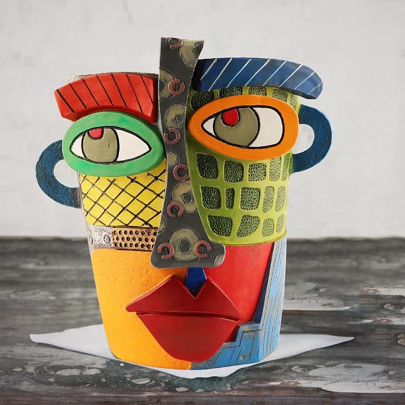 Maceta abstracta brutalista con cara de belleza, colorida maceta con cabeza de resina con asas para facilitar el movimiento, decoración artística única para plantas de interior/exterior, regalo perfecto para los amantes del arte y las plantas. 2025 - $35.99 –P8