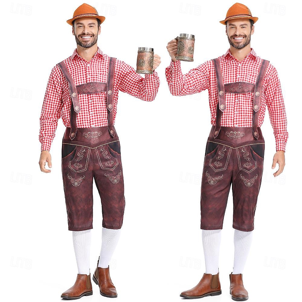 Karnawał Piwo Oktoberfest Kostium Stroje Lederhosen Koszula Bawaria Niemiecki Monachium Łąki Męskie Tkanina w stylu tradycyjnym Koszula Szorty 2025 - $38.99 -P11
