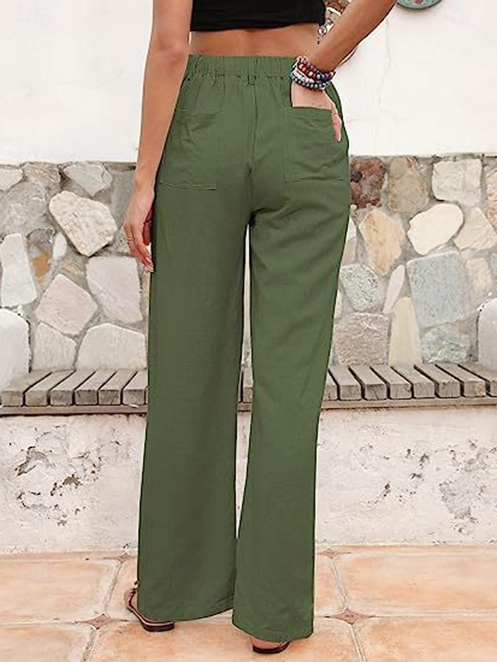 Femme Ample Pantalon Casual Quotidien Longue Plein Poches latérales Respirabilité Confortable Micro-élastique Fin de semaine Noir Blanche bleu marine Vert Printemps été Standard de 2025 ? $24.99 –P4