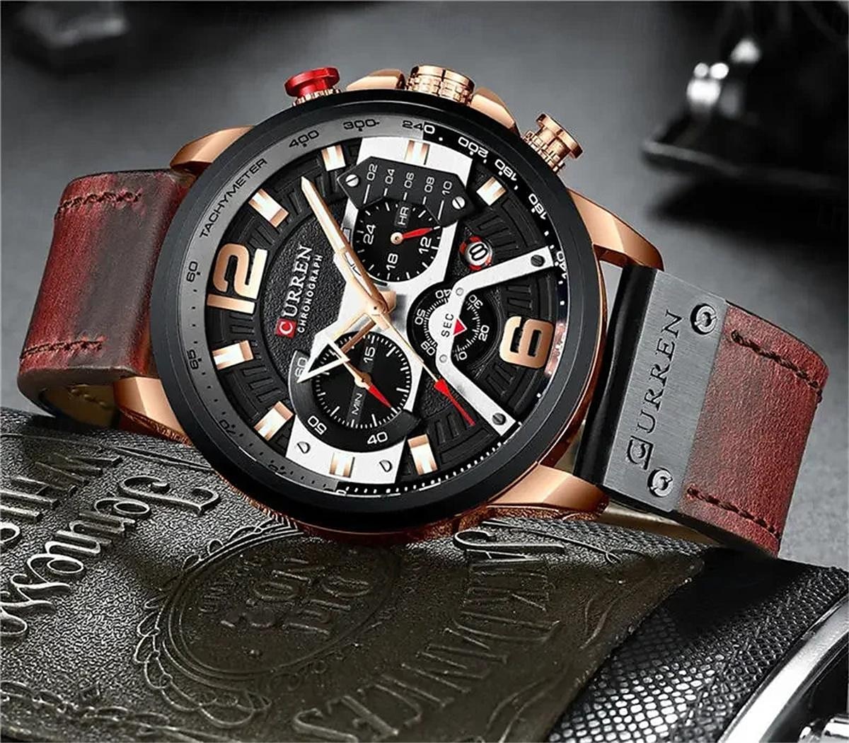 CURREN Herr Kvartsklockor Mode Affär Armbandsur Kalender VATTENTÄT Dekorativ Läder Klocka 2025 - $41.99 –P4