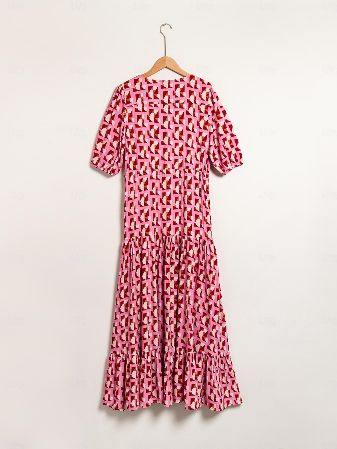 Mulheres Roupas de resort Vestido Longo Vestido Maxi Rosa Manga Curta Geométrico Com Cordão Primavera Verão Decote V férias na praia S M L de 2025 por $124.99 –P8