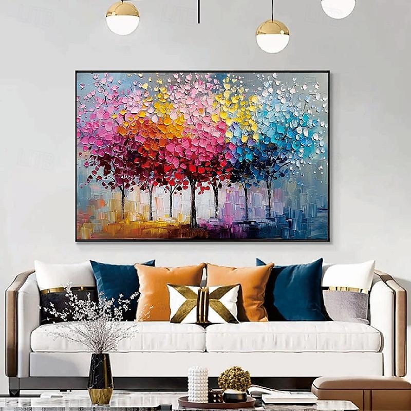 bunte Bäume Ölgemälde auf Leinwand große handgemalte Wandkunst abstrakte Wald Ölgemälde Wandkunst Landschaft Ölgemälde moderne Blumen Baum Gemälde für Wohnzimmer Wohnkultur Geschenk 2025 - $125.99 –P11