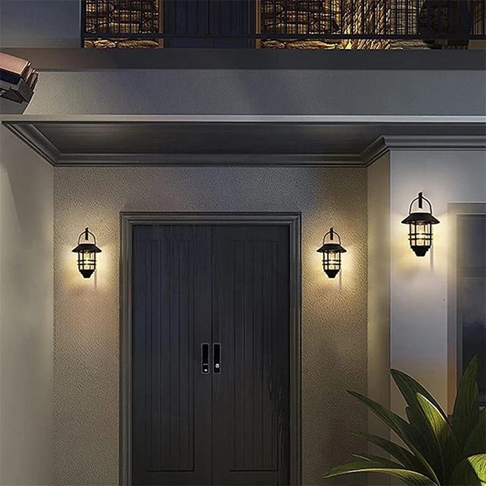 LED Außenwandleuchte Solarlampen Wolfram-Glühbirne, schwarze Wandlampe mit Stromversorgung, Retro-Laterne für den Außenbereich, hängende Wandlampe, wasserdicht, Retro-Solar-Gartenlampe aus Metall, 2025 - €43.99 –P3