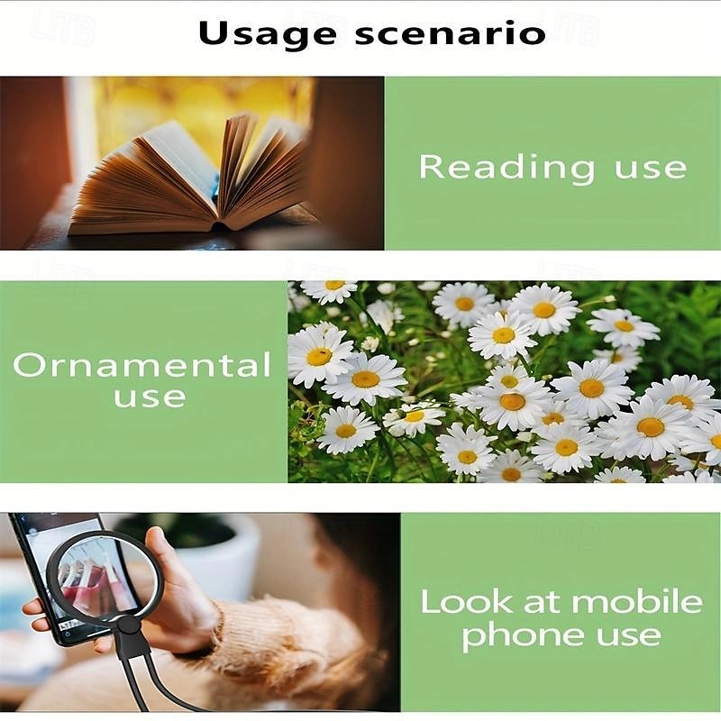 1pc Hands-Free Lighted Magnifier, Neck-Wearable Large Lens for Close Work, LED Illuminated Magnifying Glass for Reading, Sewing, Cross Stitching, with Type-C Magnetic Design 2025 - $48.99 –P9