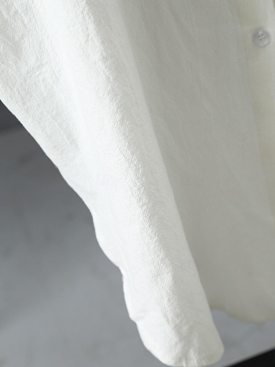 Women's White Dress Shirt Dress Cotton Linen Dress Midi Dress Office Vacation Linen Basic Casual Shirt Collar Button Long Sleeve Summer Spring Loose Fit Plain 2025 - $39.99 –P9