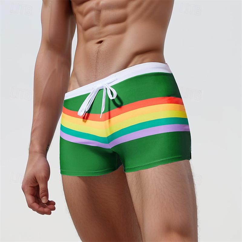Men's Board Shorts Swim Shorts Swim Trunks Drawstring Elastic Waist Color Block Rainbow Comfort Quick Dry Short Holiday Beach Weekend Fashion Casual Black Navy Blue Micro-elastic 2025 - $12.99 –P6