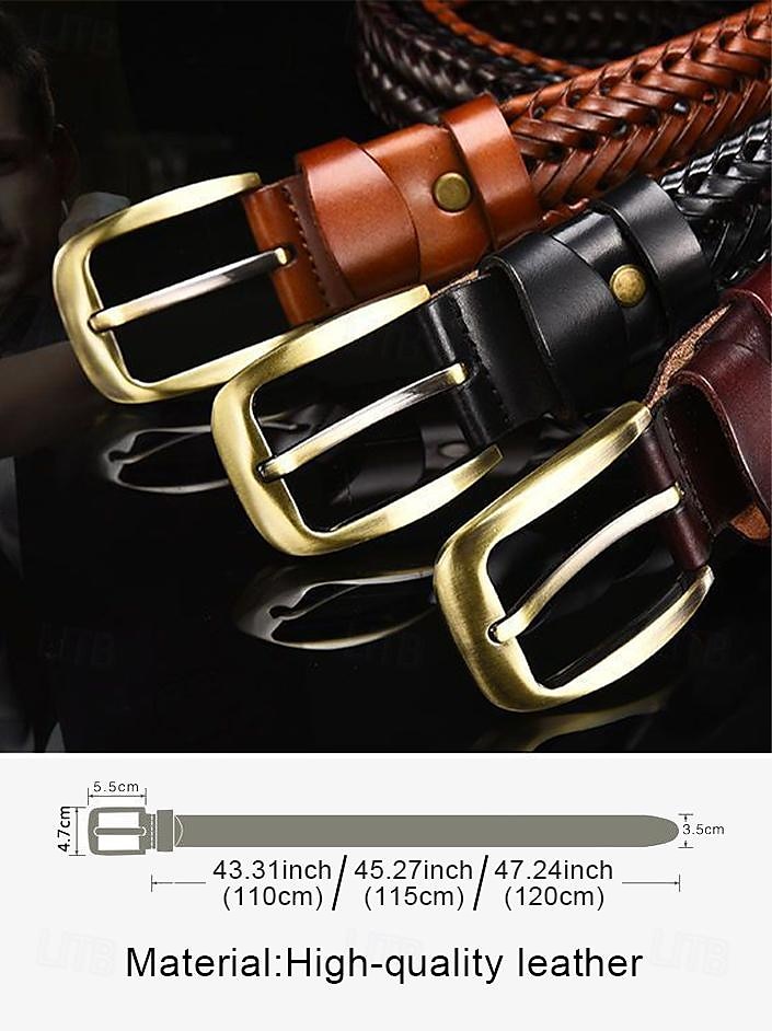 Men's Braided Leather Belt with Brass Buckle – Vintage Style in Black and Brown, Adjustable for Casual and Formal Wear 2025 - $16.99 –P5