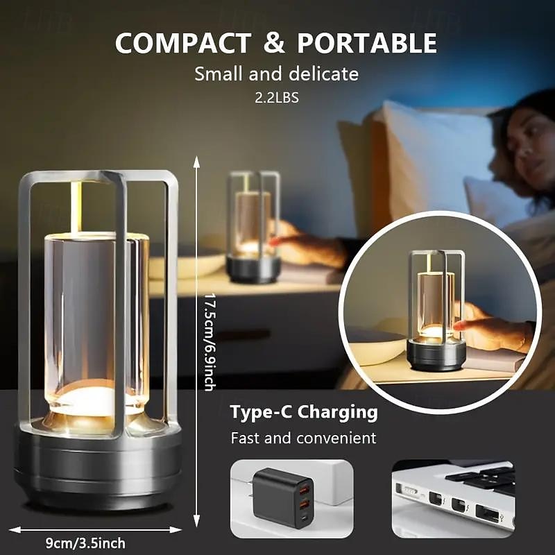 2025年 ポータブルメタルデスクランプ、コードレス LED テーブルランプ、16 色タッチコントロール充電式ランプ、無段階明るさの部屋の装飾デスクランプ、ベッドサイドランプ、ナイトライト、ダイニングルームランプ  コレクション – $43.99 –P2